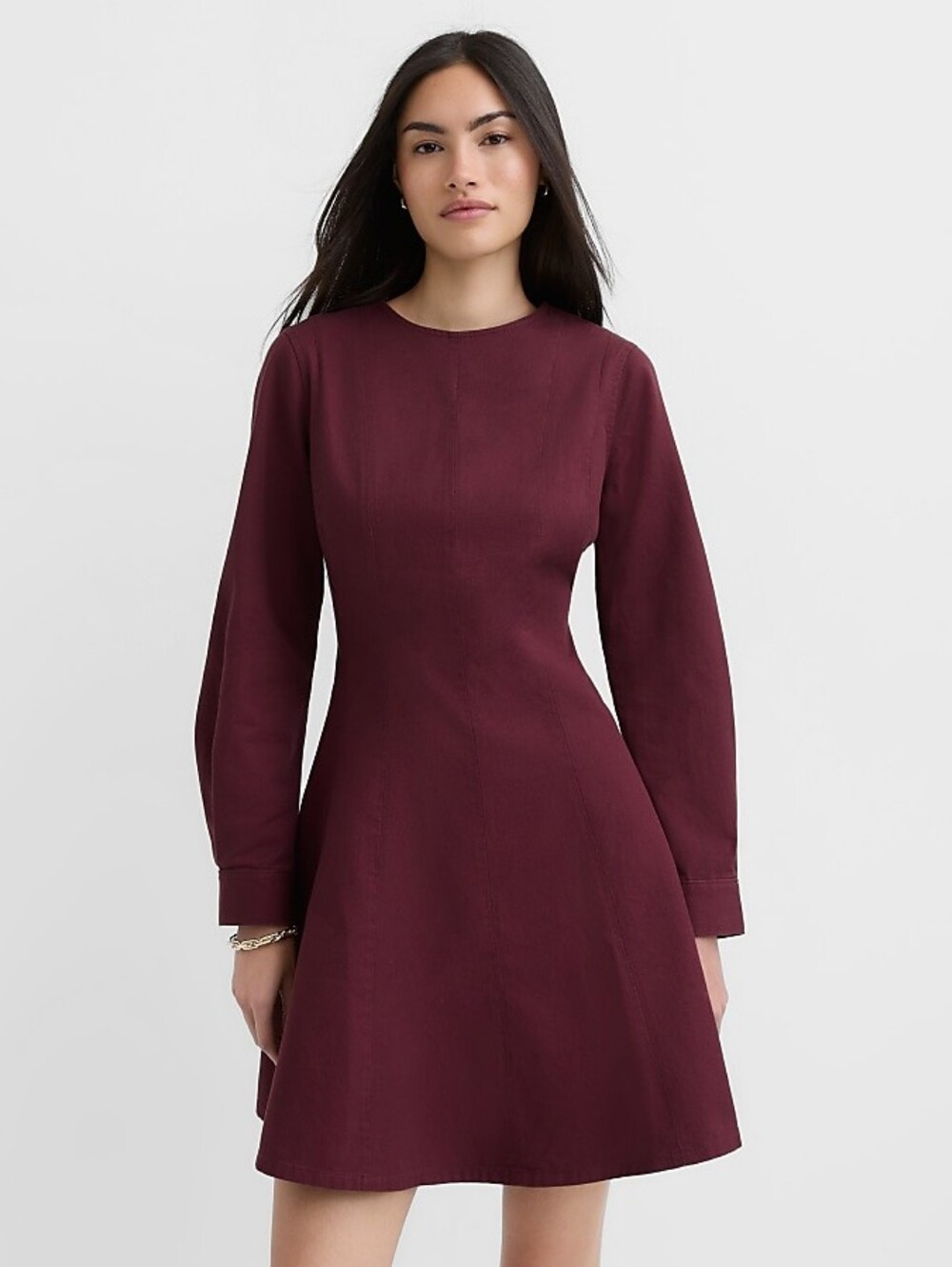 LOFT Barrel Sleeve Mini Dress (Burgundy)
